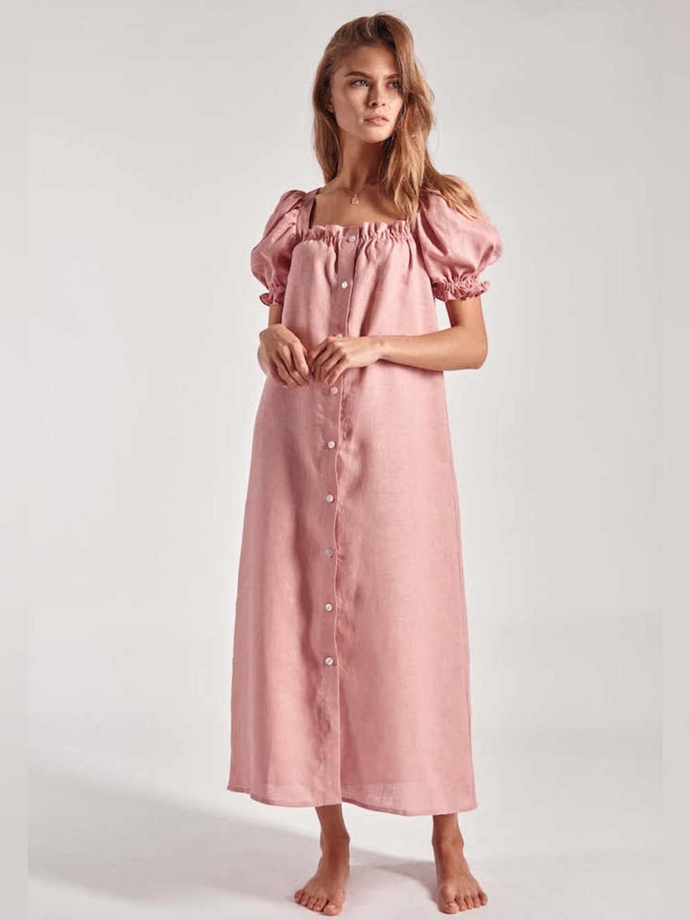 NWOT SLEEPER Brigitte Linen Maxi Dress Pink - Size Small